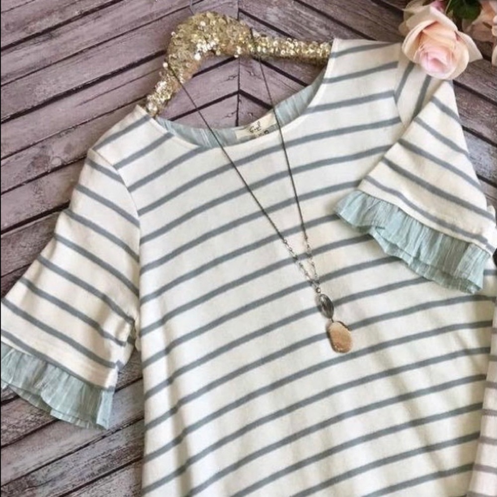 Easel Stripe Knit Shirt w/ Tie Back Detail